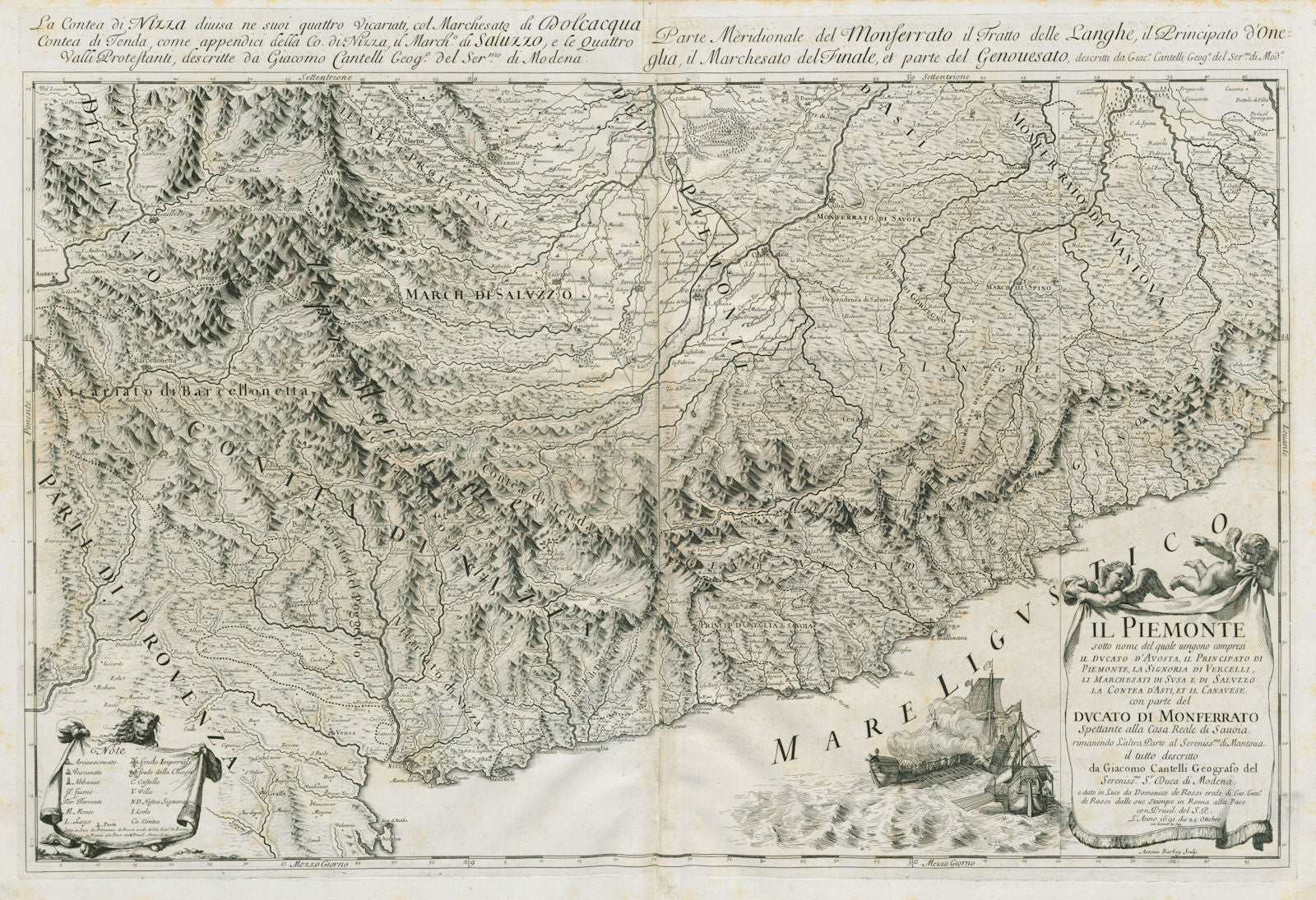 Il Piemonte sotto nome del quale… Northern Piedmont. ROSSI / CANTELLI 1691 map